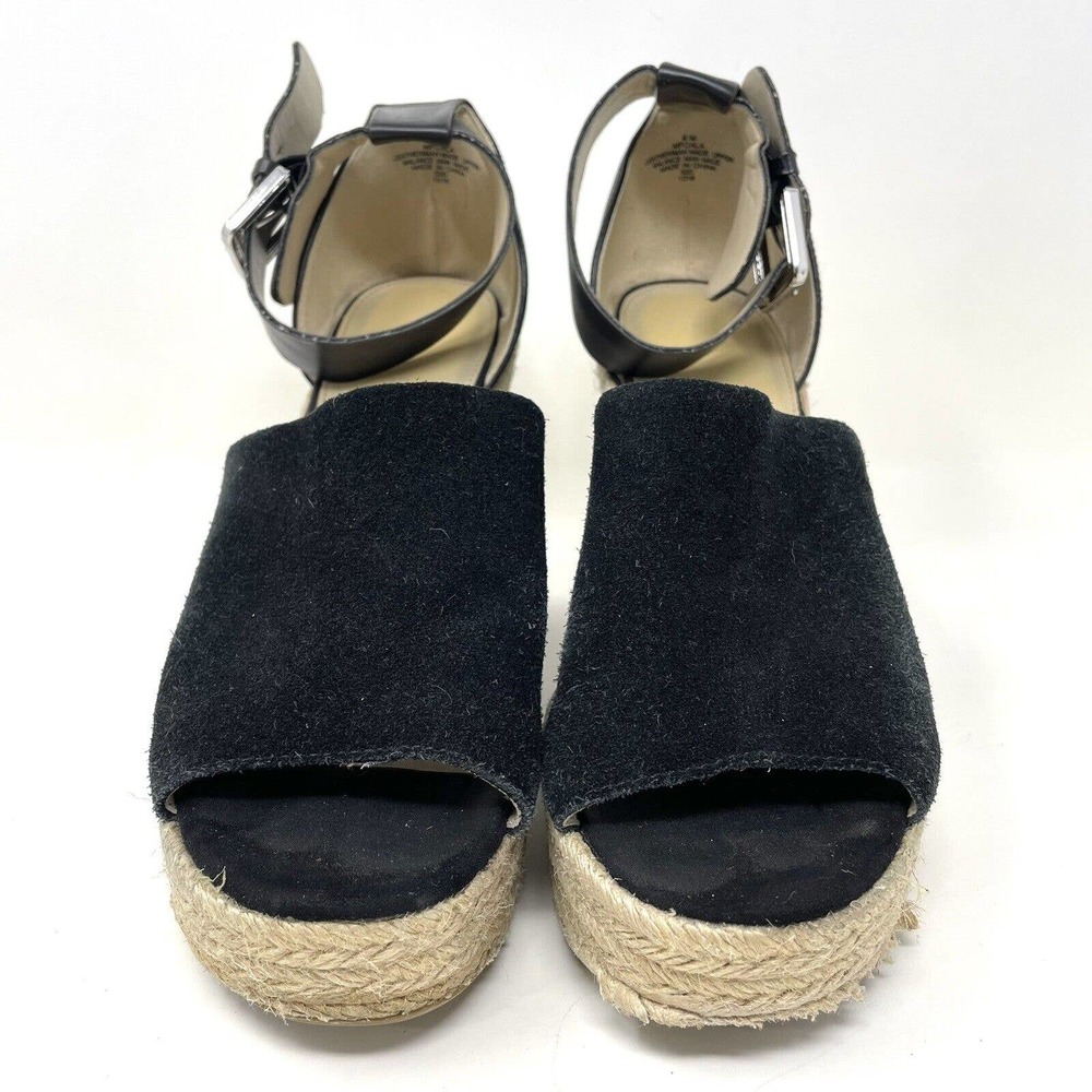 Marc Fisher Cala Wedge Black Suede‎ Platform Espadrille Sandal Women's Size 9M